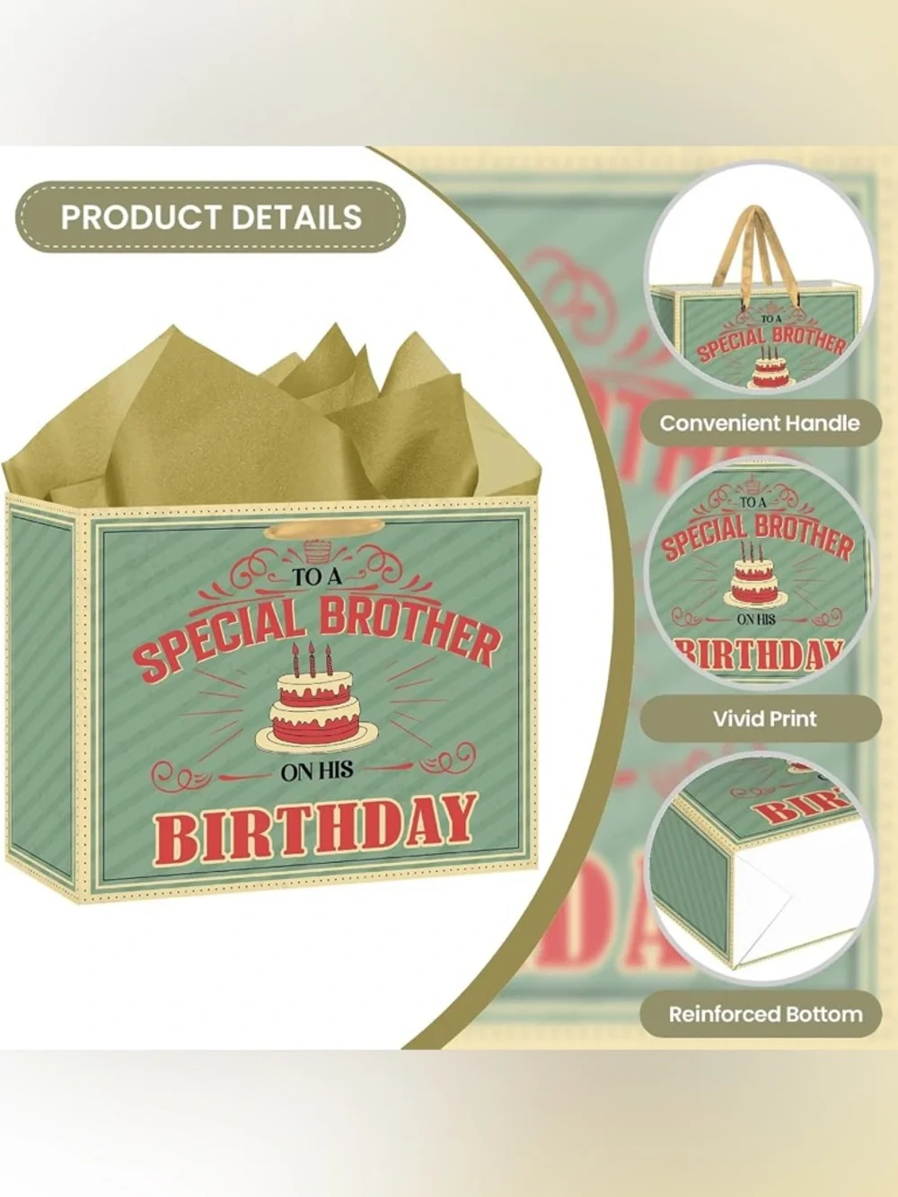 Special Brother Birthday Gift Bag with Gold Tissue